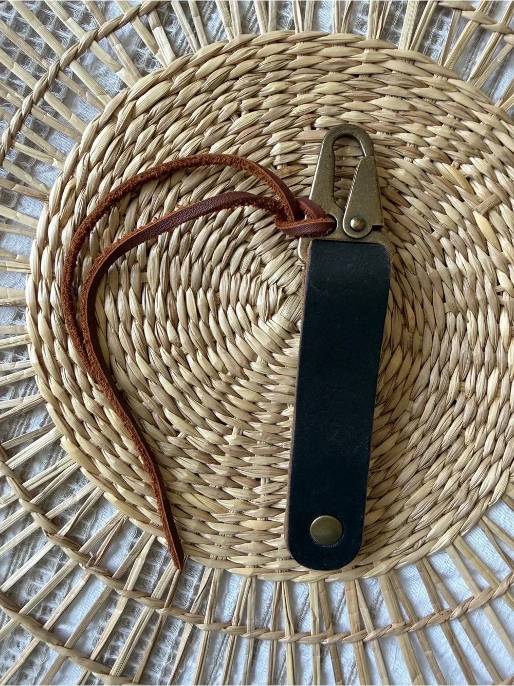 Handmade Leather Keychain Loop with Brass Clip Closure